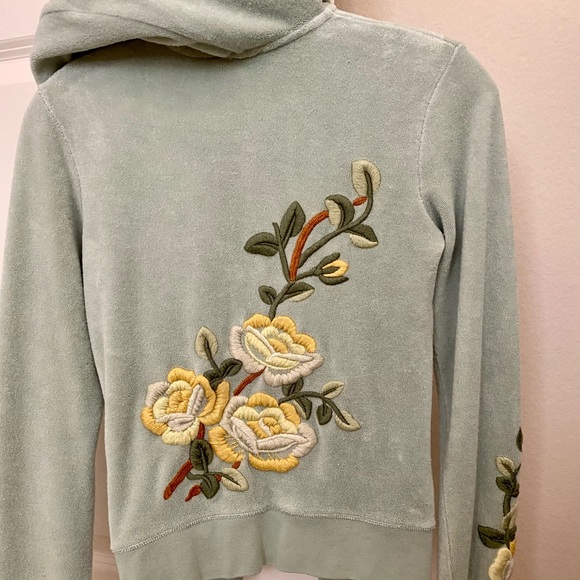 Juicy Couture Sweatsuit track suit seafoam green pastel floral RARE xs / p - Picture 2 of 12